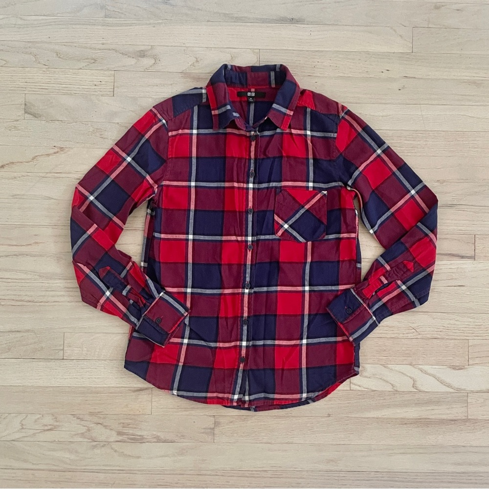 Uniqlo Red Navy Plaid Flannel Shirt